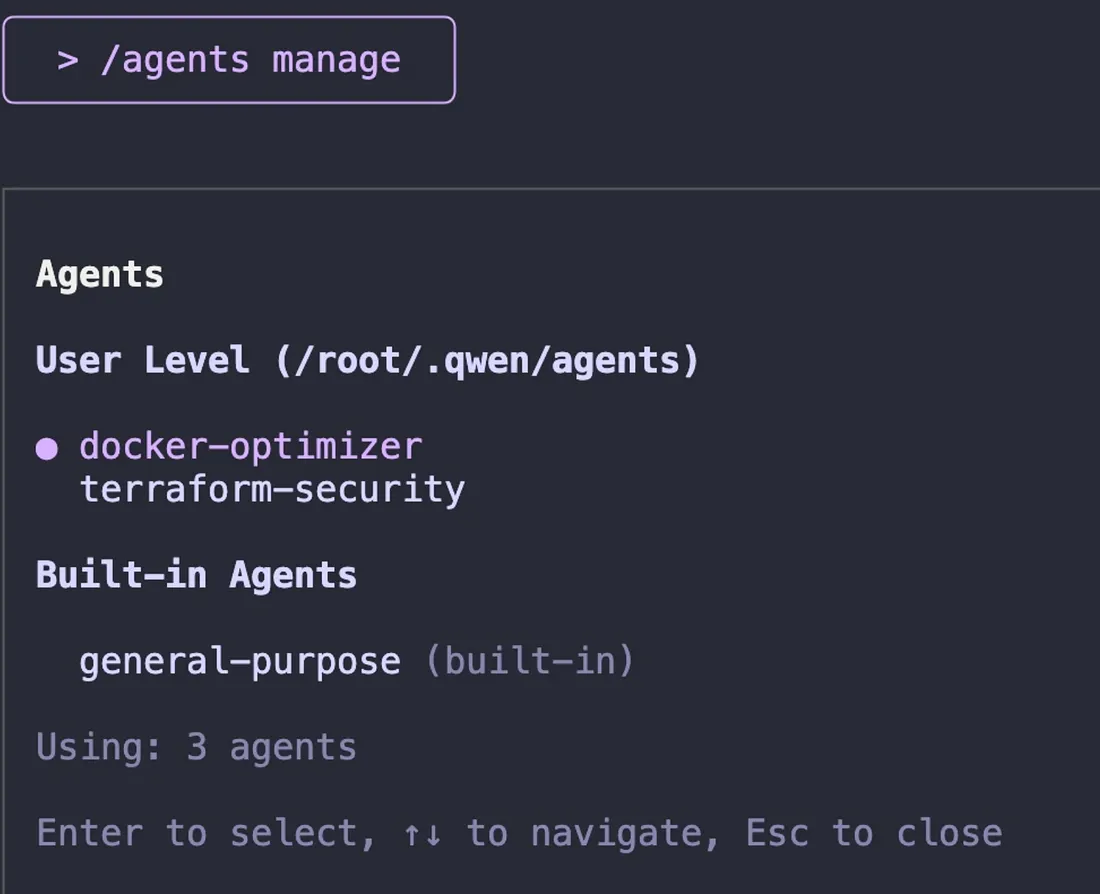 The interface showed three agents total: the two specialists I just installed plus a general-purpose agent